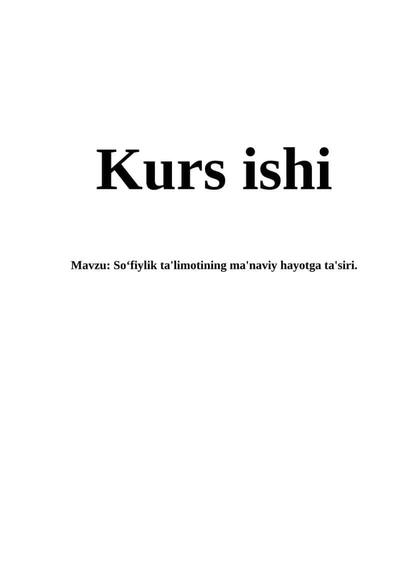 So‘fiylik ta'limotining ma'naviy hayotga ta'siri