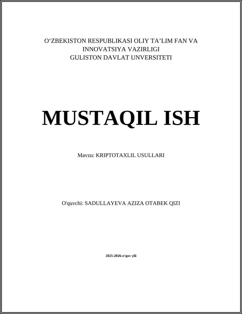 KRIPTOTAXLIL USULLARI