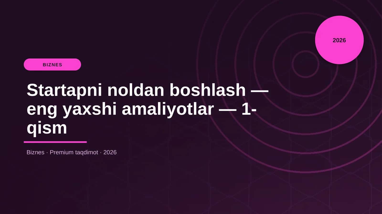 Startapni noldan boshlash — eng yaxshi amaliyotlar — 1-qism