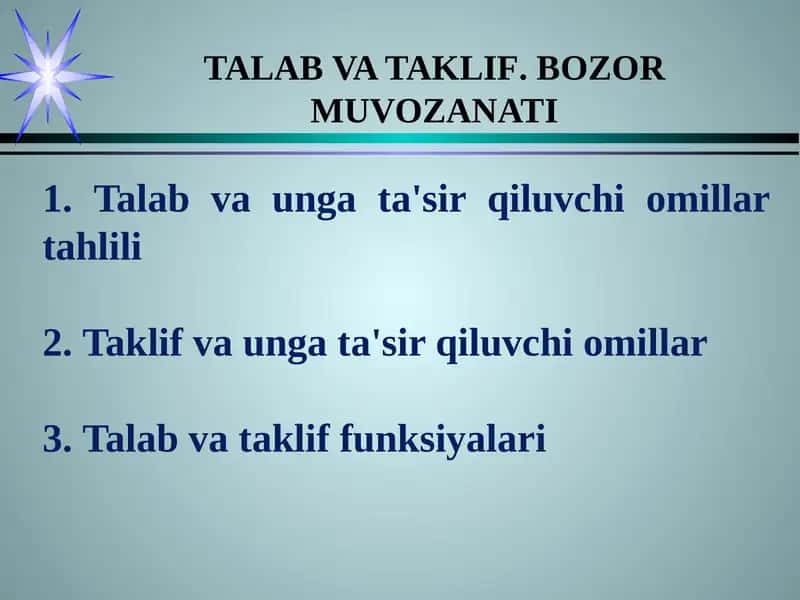 TALAB VATAKLIF. BOZOR MUVOZANATI