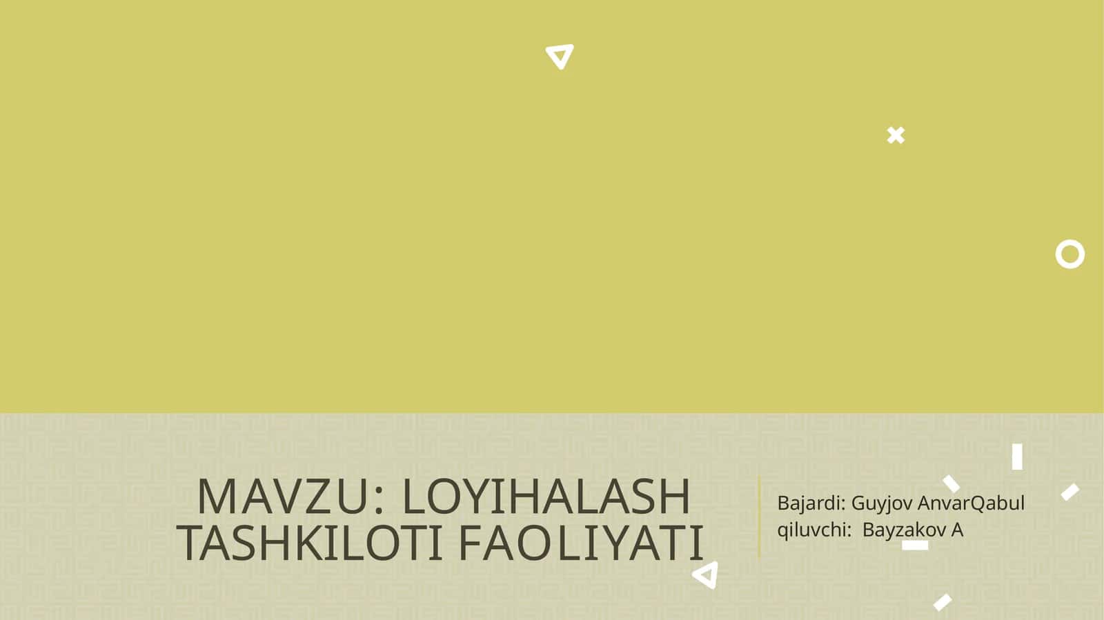 Loyihalash tashkiloti faoliyati