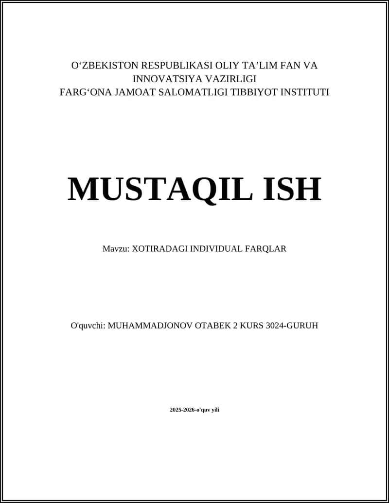 Xotiradagi Individual Farqlar