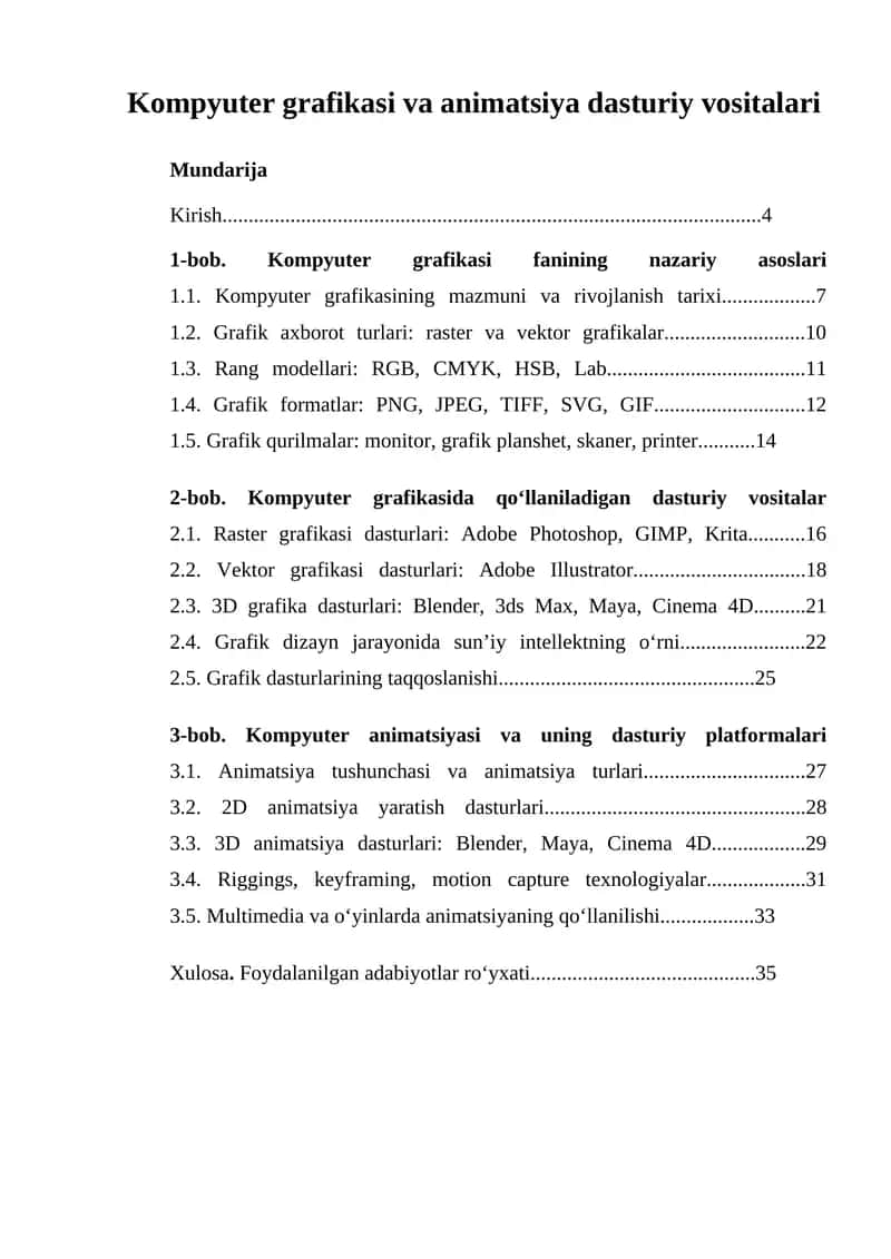 Kompyuter grafikasi va animatsiya dasturiy vositalari