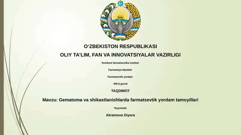 Gematoma va shikastlanishlarda farmatsevtik yordam tamoyillari