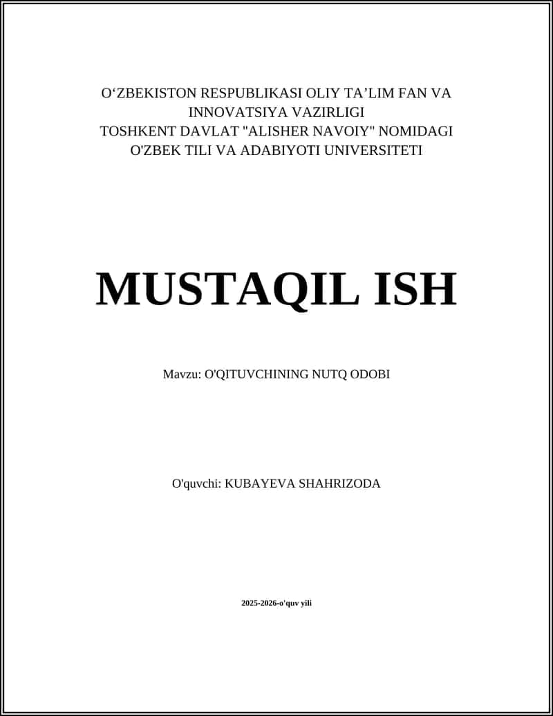 O'QITUVCHINING NUTQ ODOBI