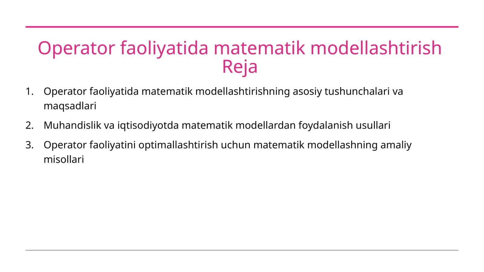 Operator faoliyatida matematik modellashtirish