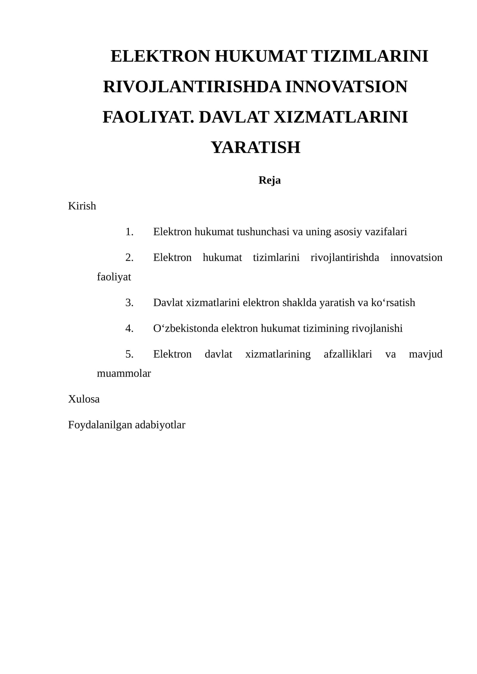 Elektron hukumat tizimlarini rivojlantirishda innovatsion faoliyat