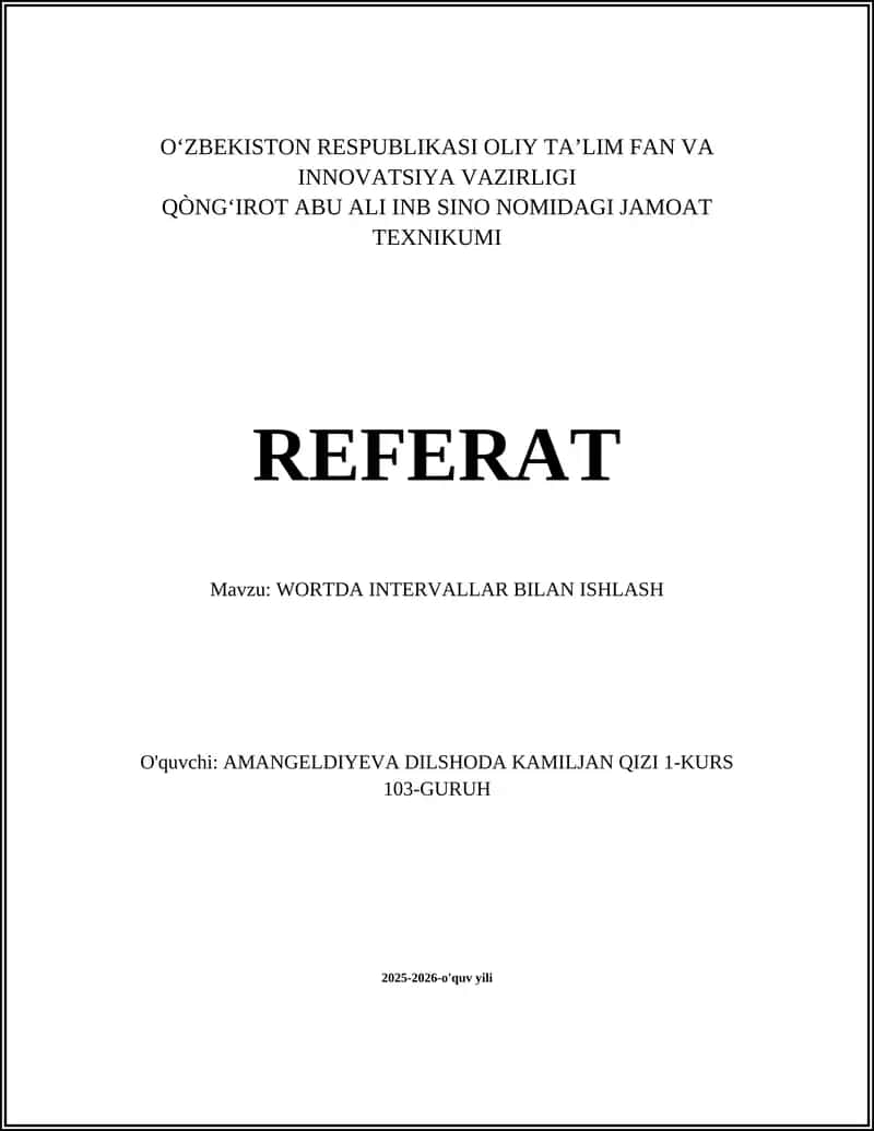 WORTDA INTERVALLAR BILAN ISHLASH