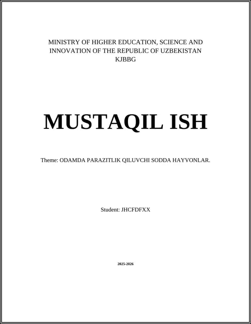 ODAMDA PARAZITLIK QILUVCHI SODDA HAYVONLAR