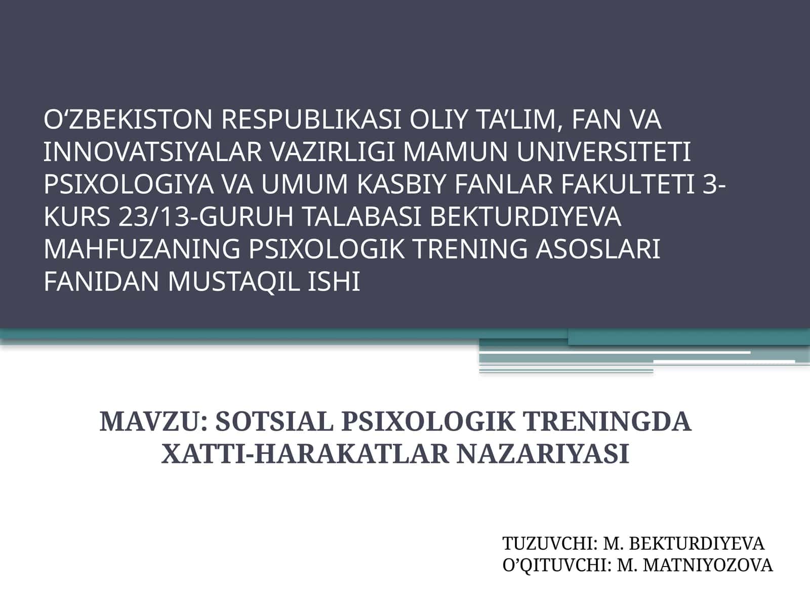 SOTSIAL PSIXOLOGIK TRENINGDA XATTI-HARAKATLAR NAZARIYASI