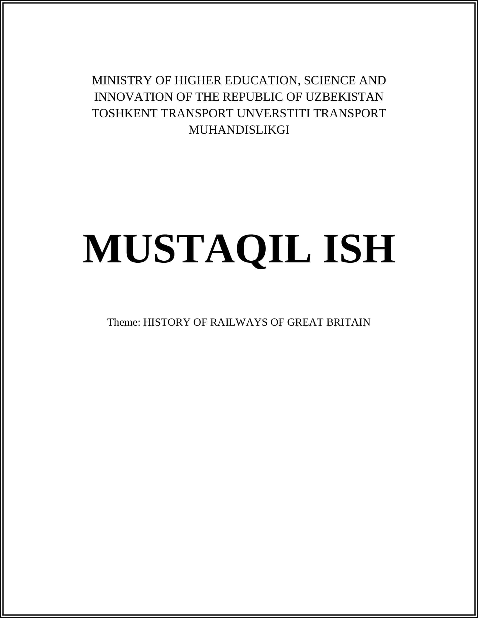 Toshkent Transport Universiteti - Theme: History of Railways of Great Britain