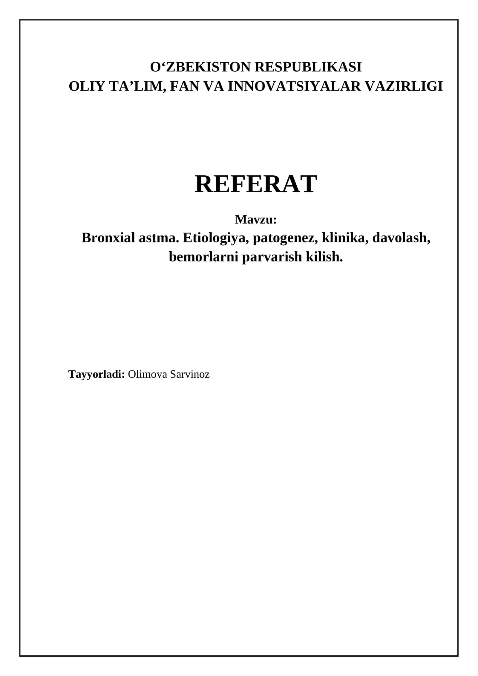 Bronxial astma: asosiy tushunchalar va patogenez