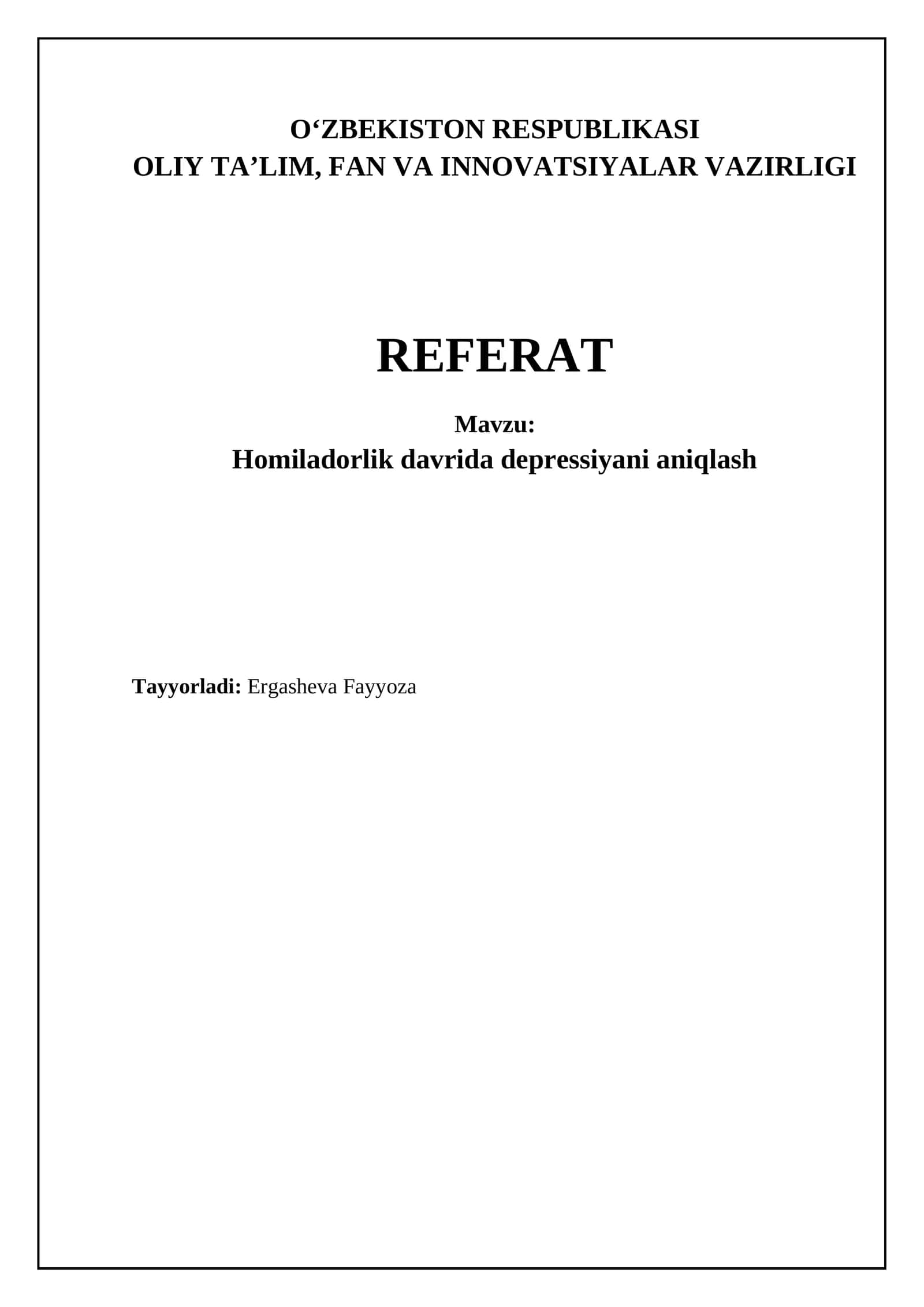Homiladorlik davrida depressiyani aniqlash