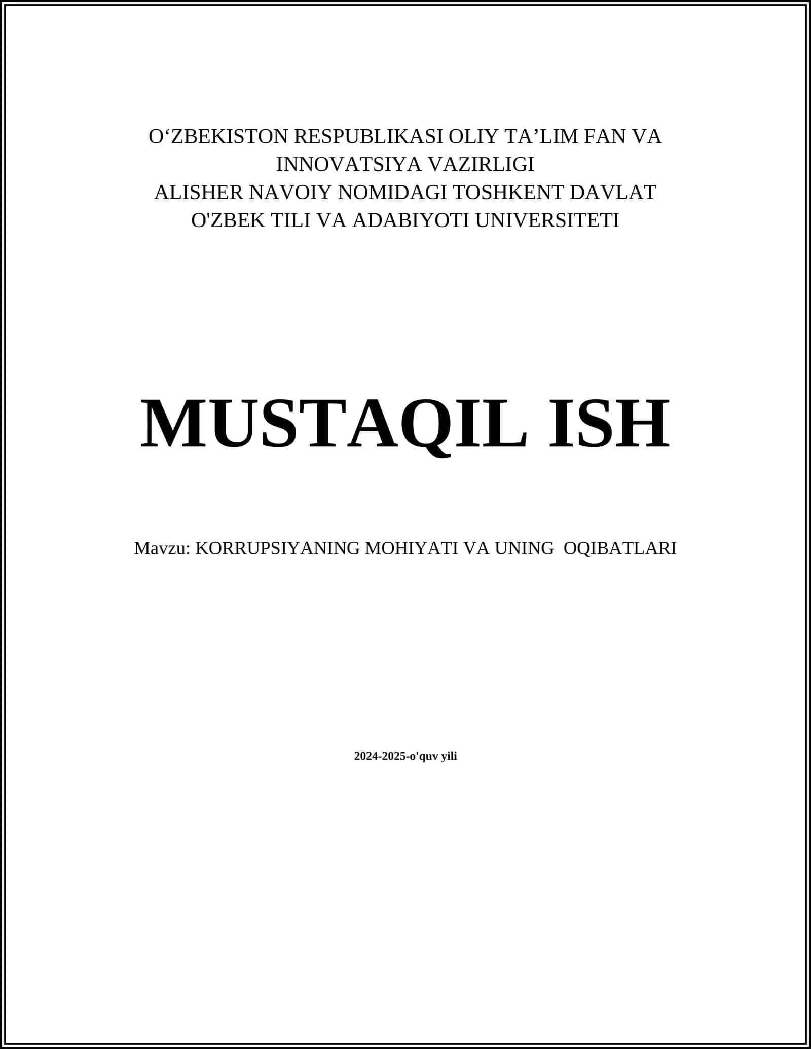 KORRUPSIYANING MOHIYATI VA UNING OQIBATLARI
