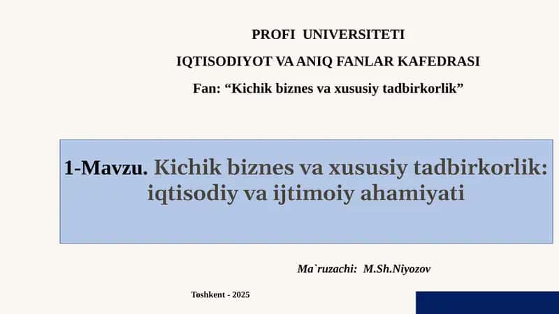Kichikbiznesvaxususiytadbirkorlik: iqtisodiyvaijtimoiyahamiyati