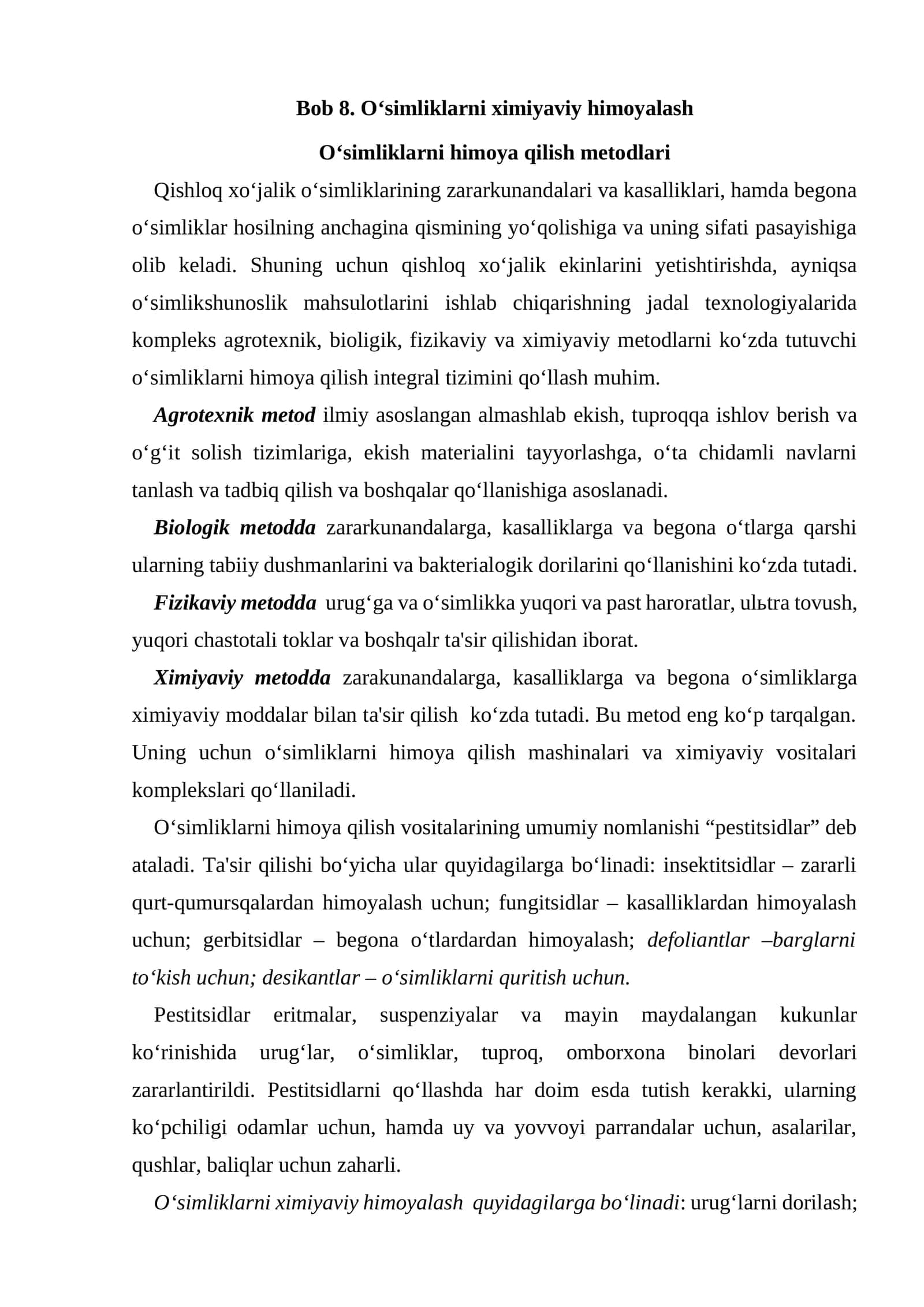 O‘simliklarni ximiyaviy himoyalash