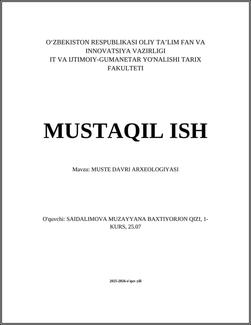 MUSTE DAVRI ARXEOLOGIYASI