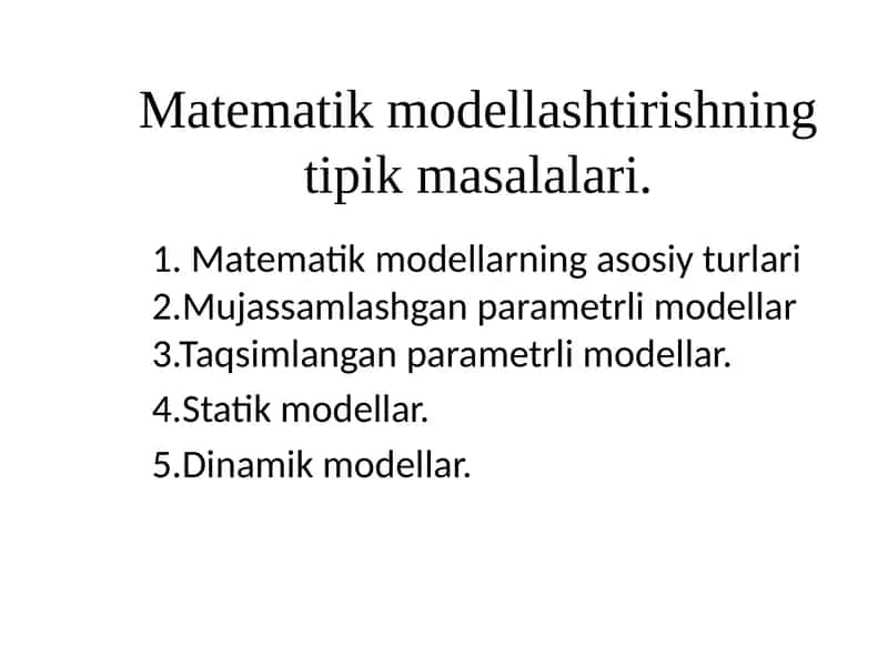 Matematik modellashtirishning tipik masalalari