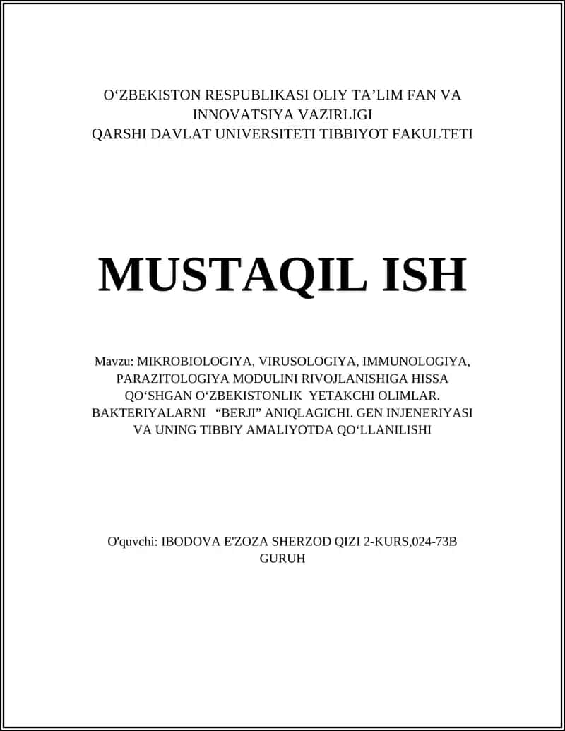 O'zbekiston Respublikasi Oliy Ta'lim Fan va Innovatsiya Vazirligi