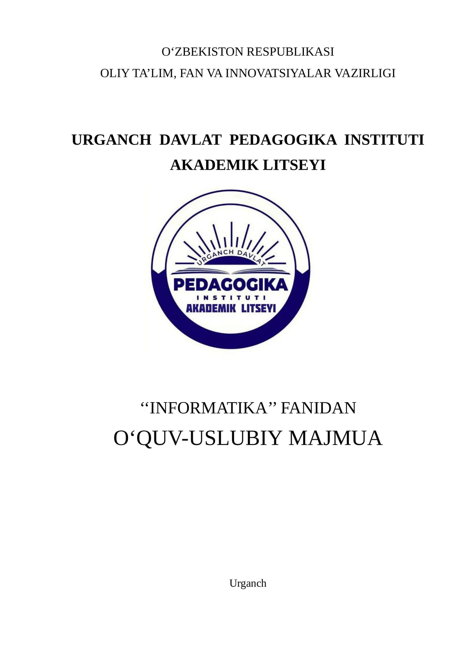 INFORMATIKA FANIDAN O‘QUV-USLUBIY MAJMUA