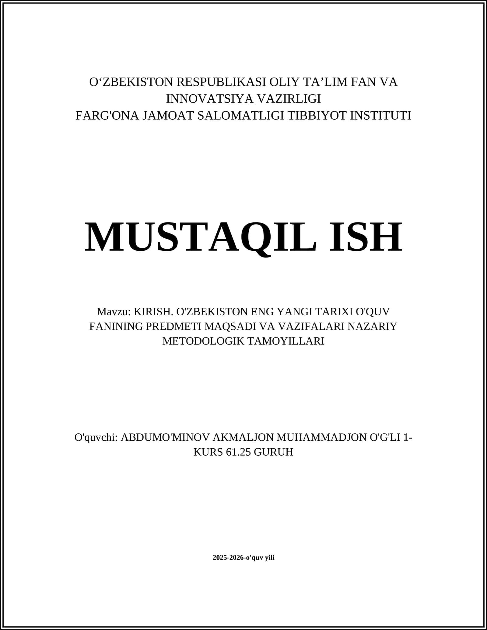 O'zbekistonning eng yangi tarixi doirasi