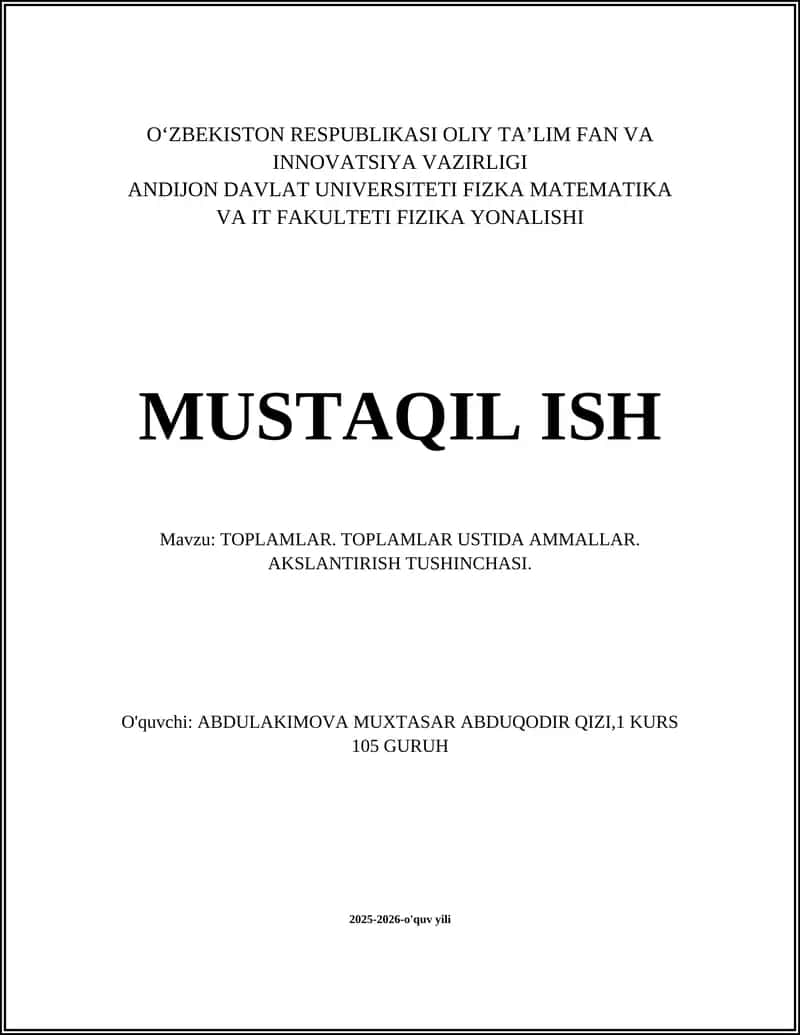 TOPLAMLAR. TOPLAMLAR USTIDA AMMALLAR. AKSLANTIRISH TUSHINCHASI