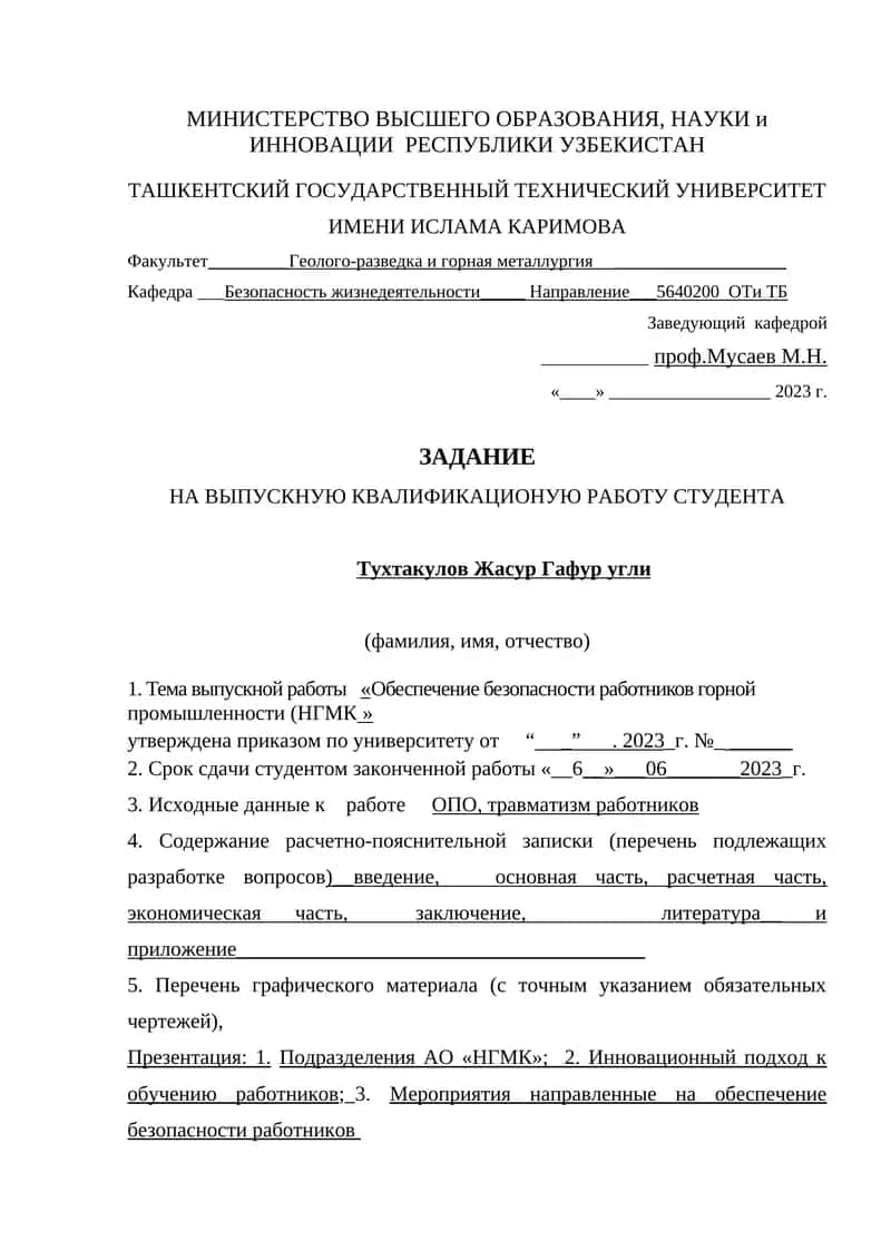 Обеспечение безопасности работников горной промышленности (НГМК)