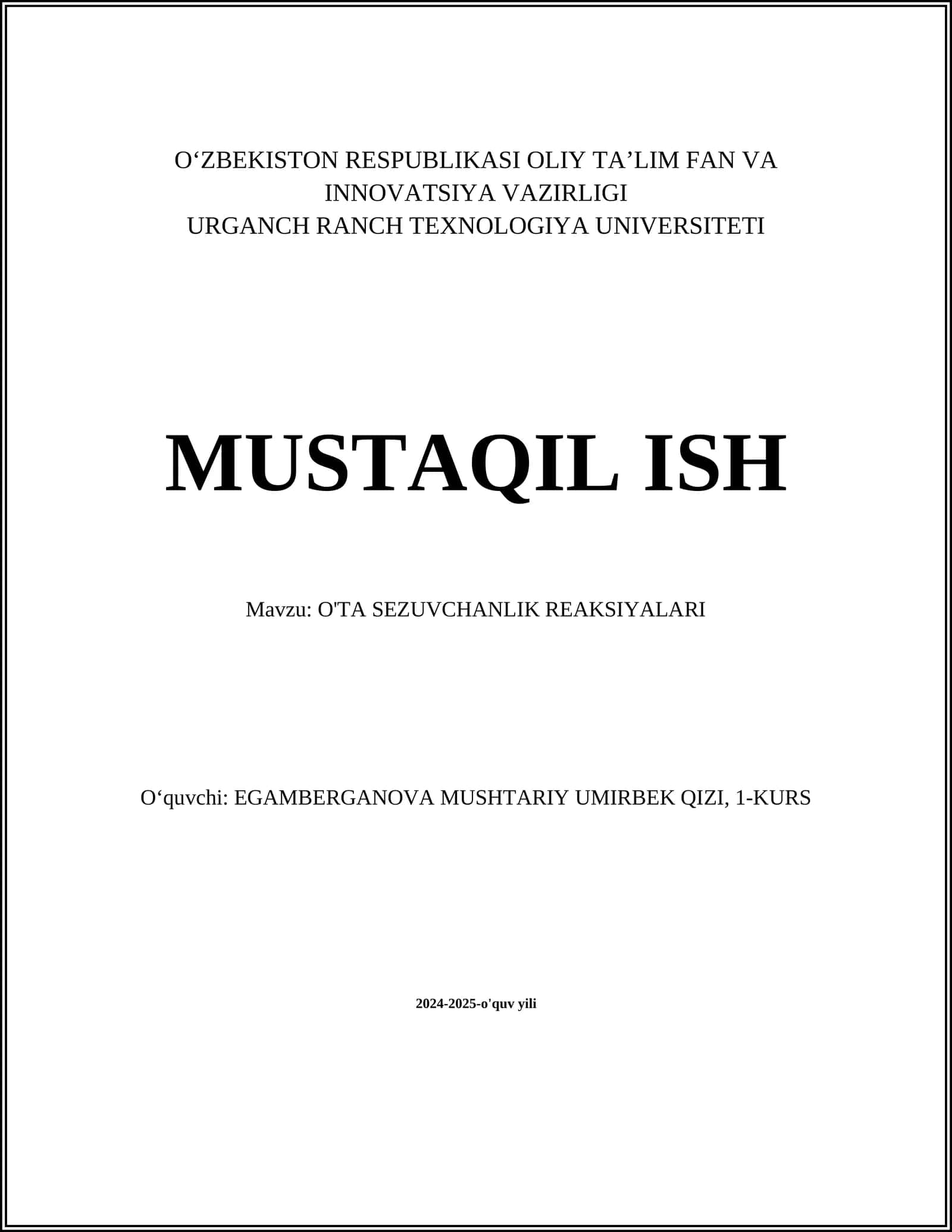 O'TA SEZUVCHANLIK REAKSIYALARI