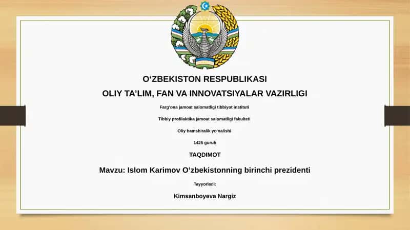 Islom Karimov Oʻzbekistonning birinchi prezidenti