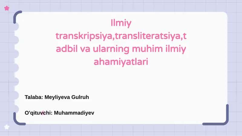 Ilmiy Transkripsiya, Transliteratsiya va Tadbil