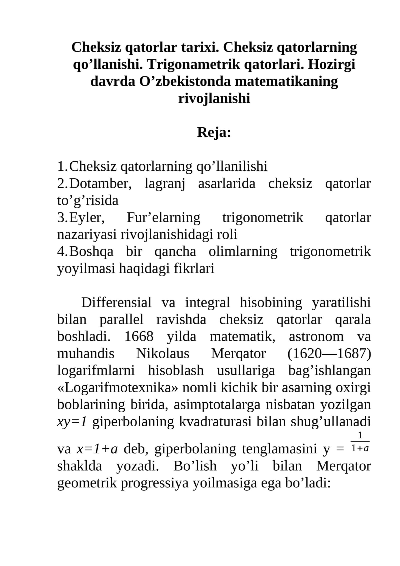 Cheksiz qatorlar tarixi