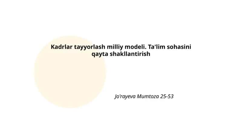 Kadrlar Tayyorlash Milliy Modeli