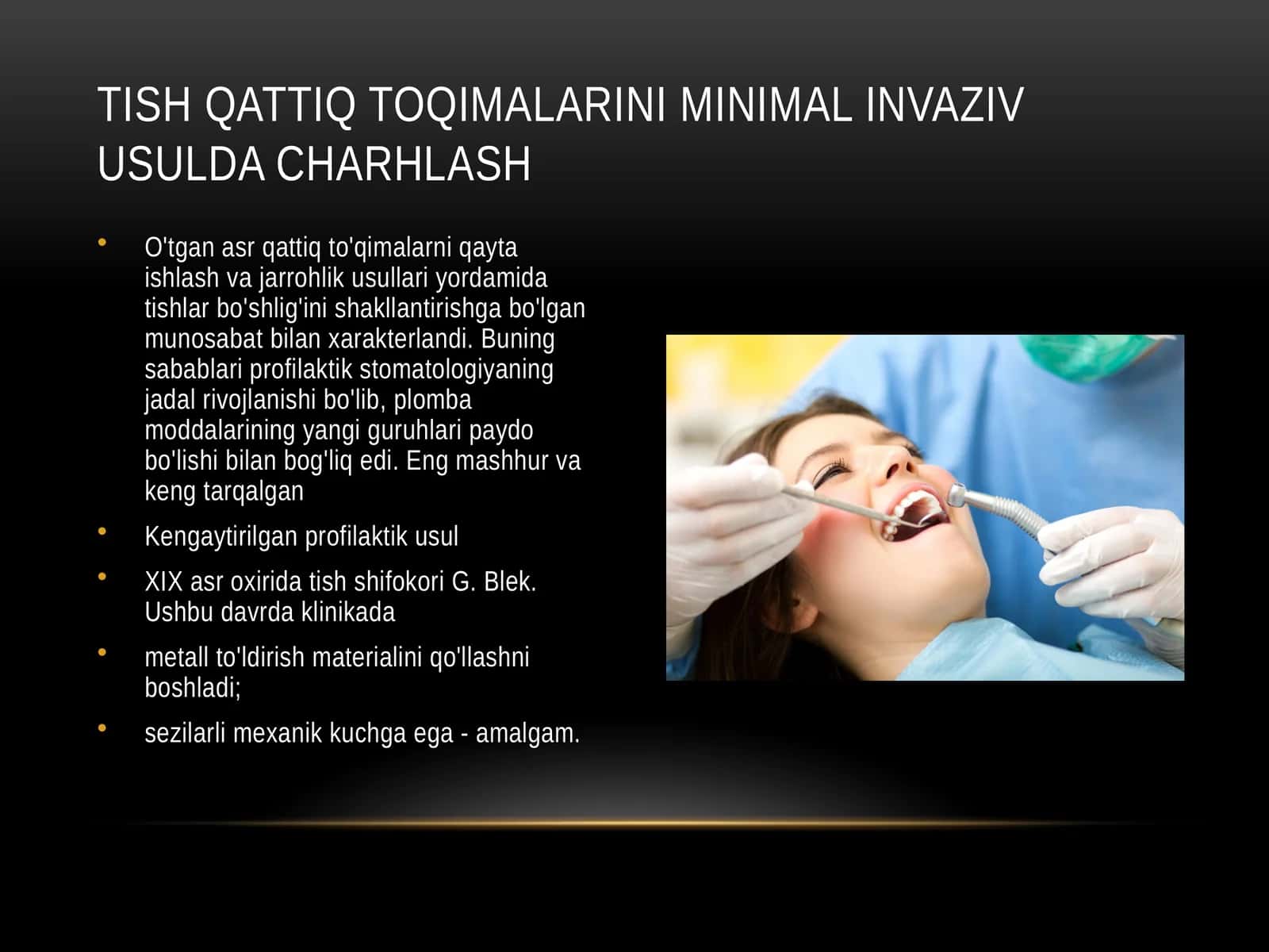 Tish qattiq toqimalarini minimal invaziv usulda charhlash
