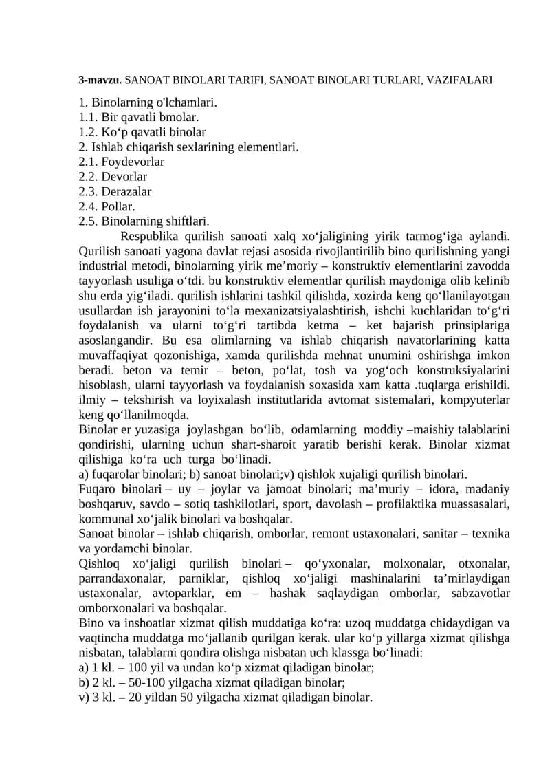 Sanoat Binolari Tarifi va Turlari