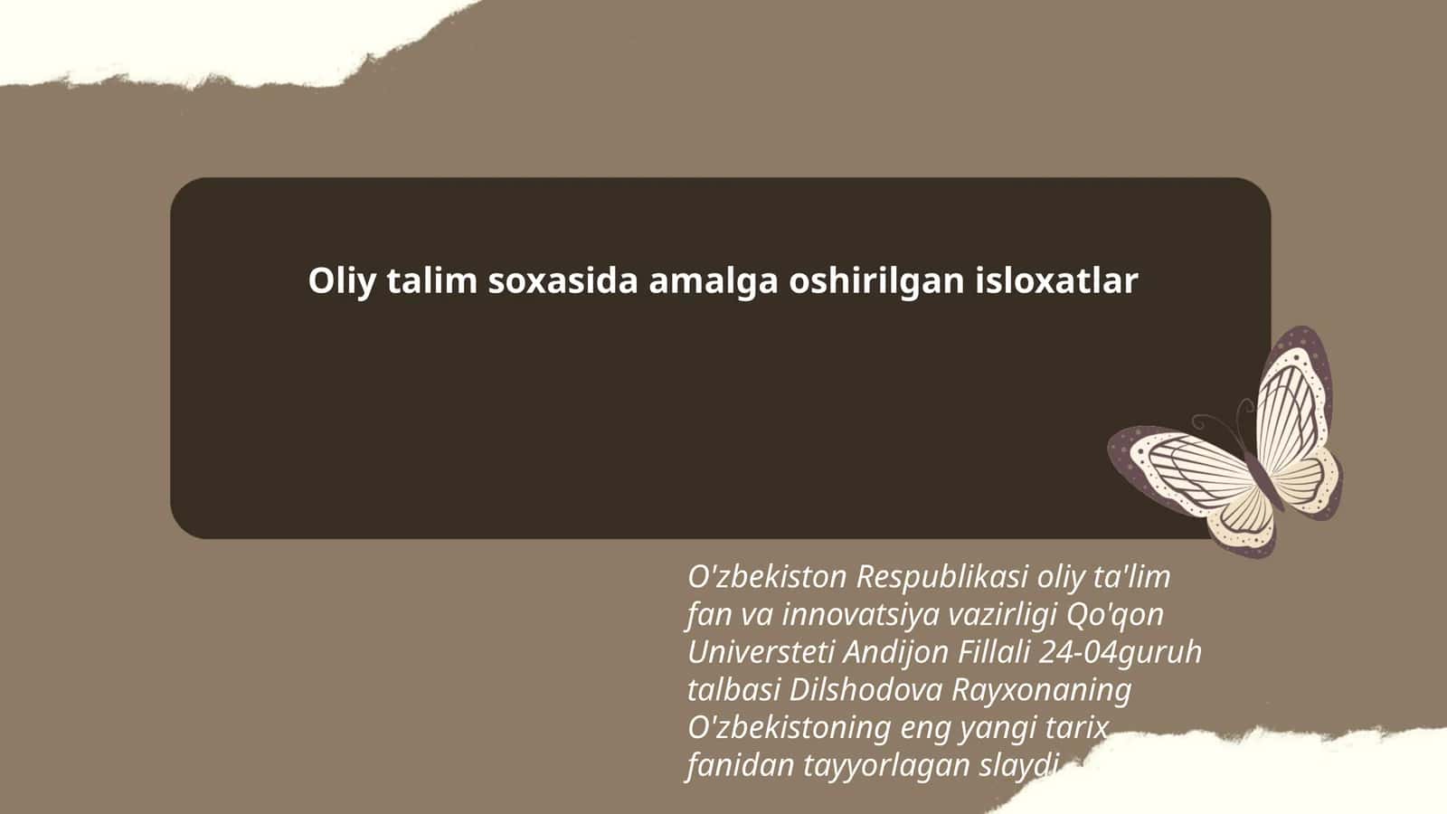 O'zbekistoning eng yangi tarix fanidan tayyorlagan slayd