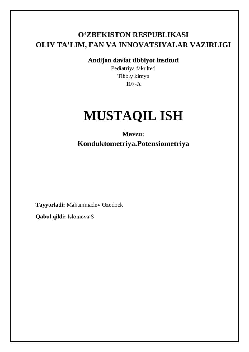 Konduktometriya va Potensiometriya Asoslari