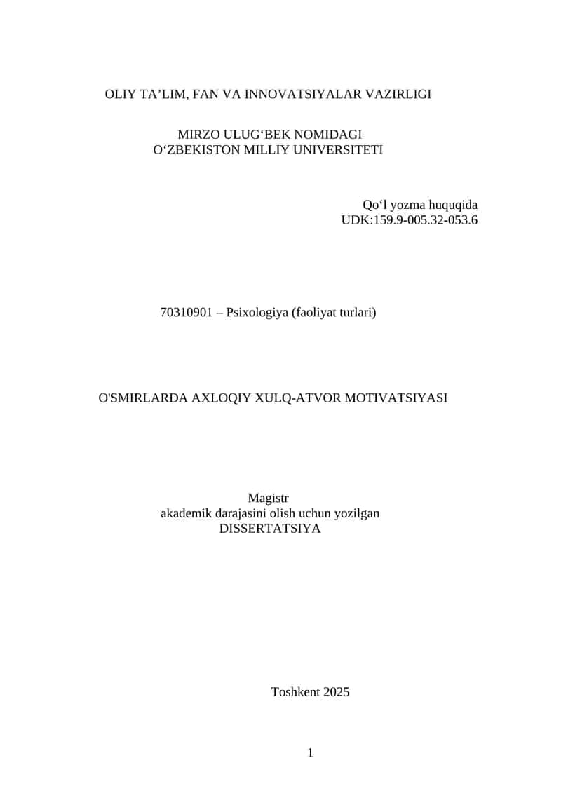  O'SMIRLАRDА AXLOQIY XULQ-ATVOR MOTIVATSIYASI