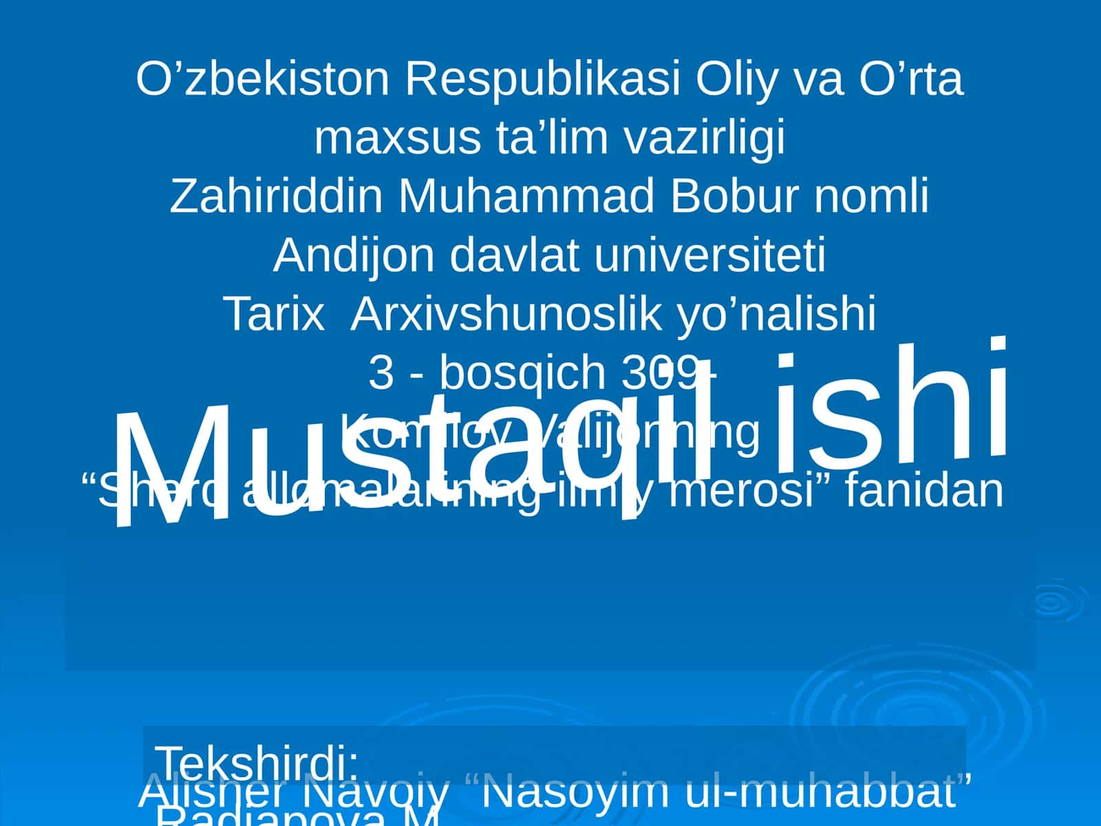 Alisher Navoiy “Nasoyim ul-muhabbat” asari