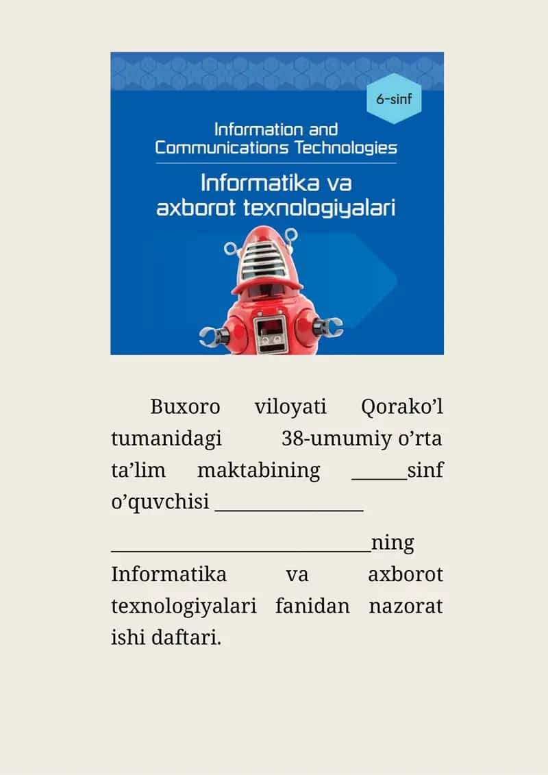 Informatika va axborot texnologiyalari fanidan nazorat ishi daftari