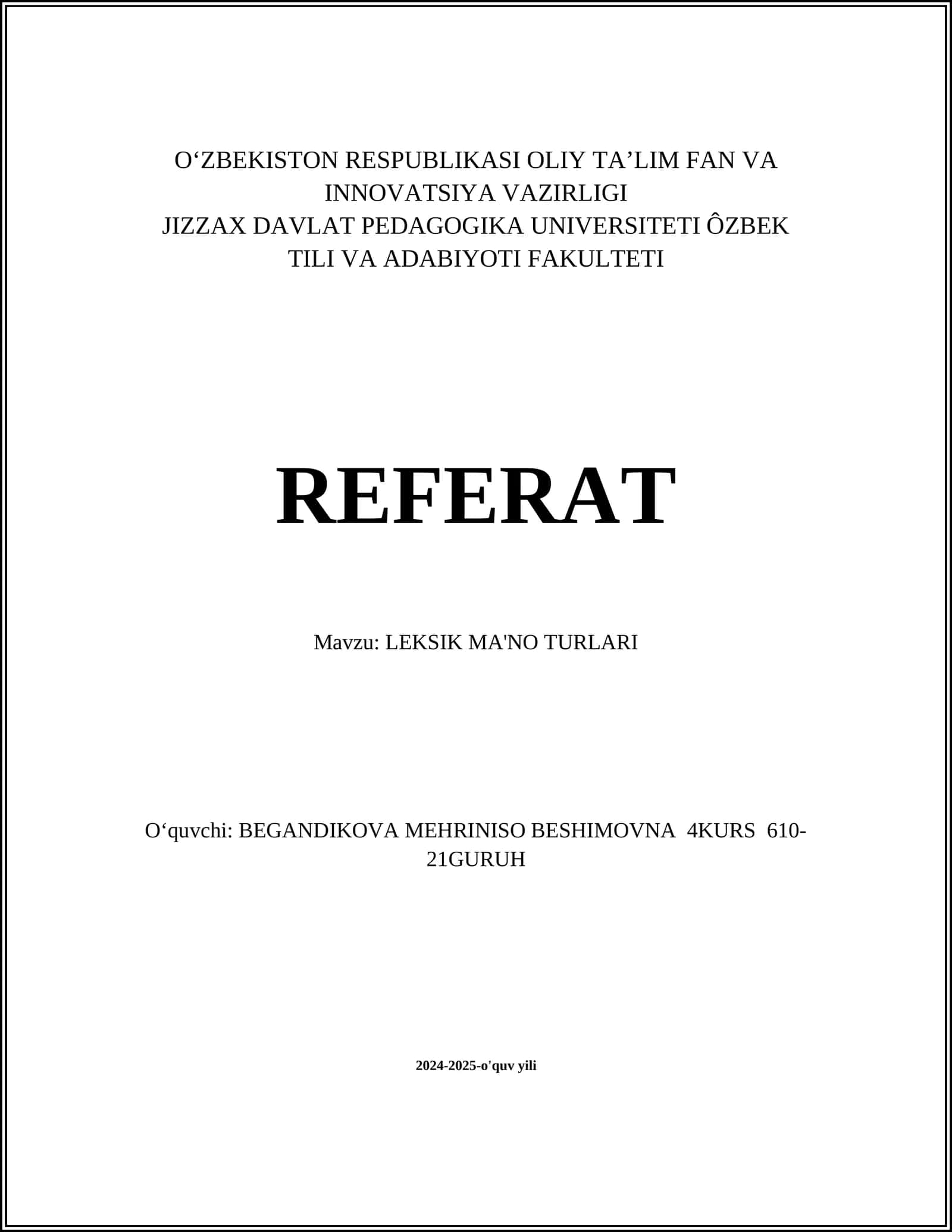 LEKSIK MA'NO TURLARI