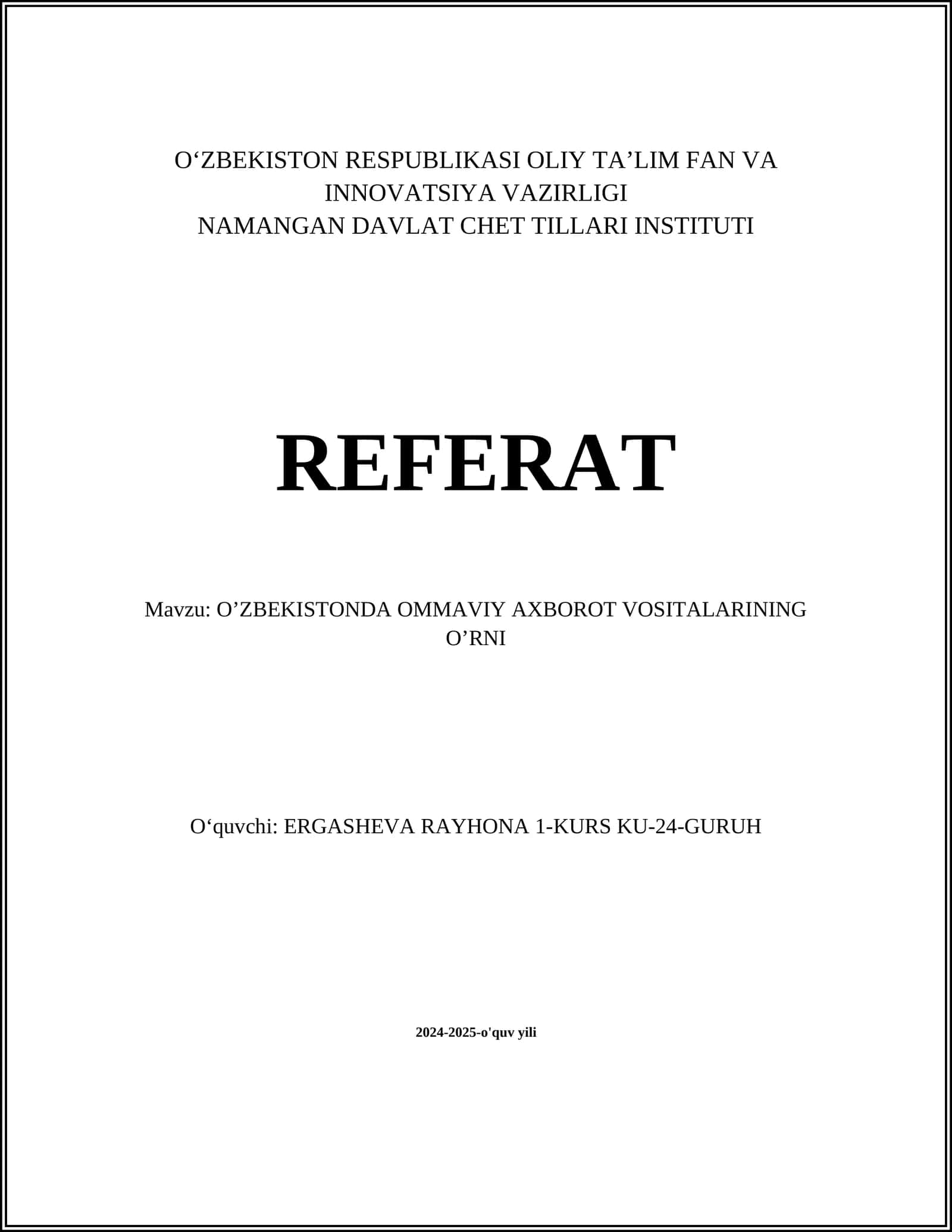 Ommaviy axborot vositalarining jamiyatdagi roli