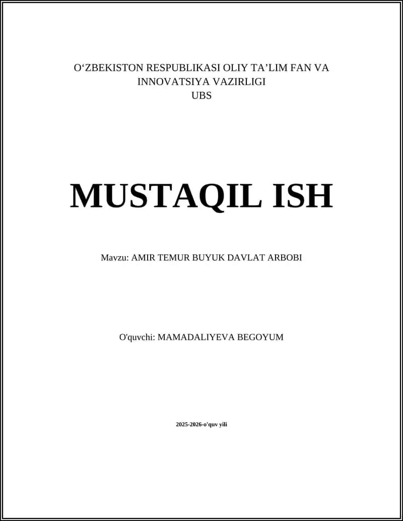 AMIR TEMUR BUYUK DAVLAT ARBOBI