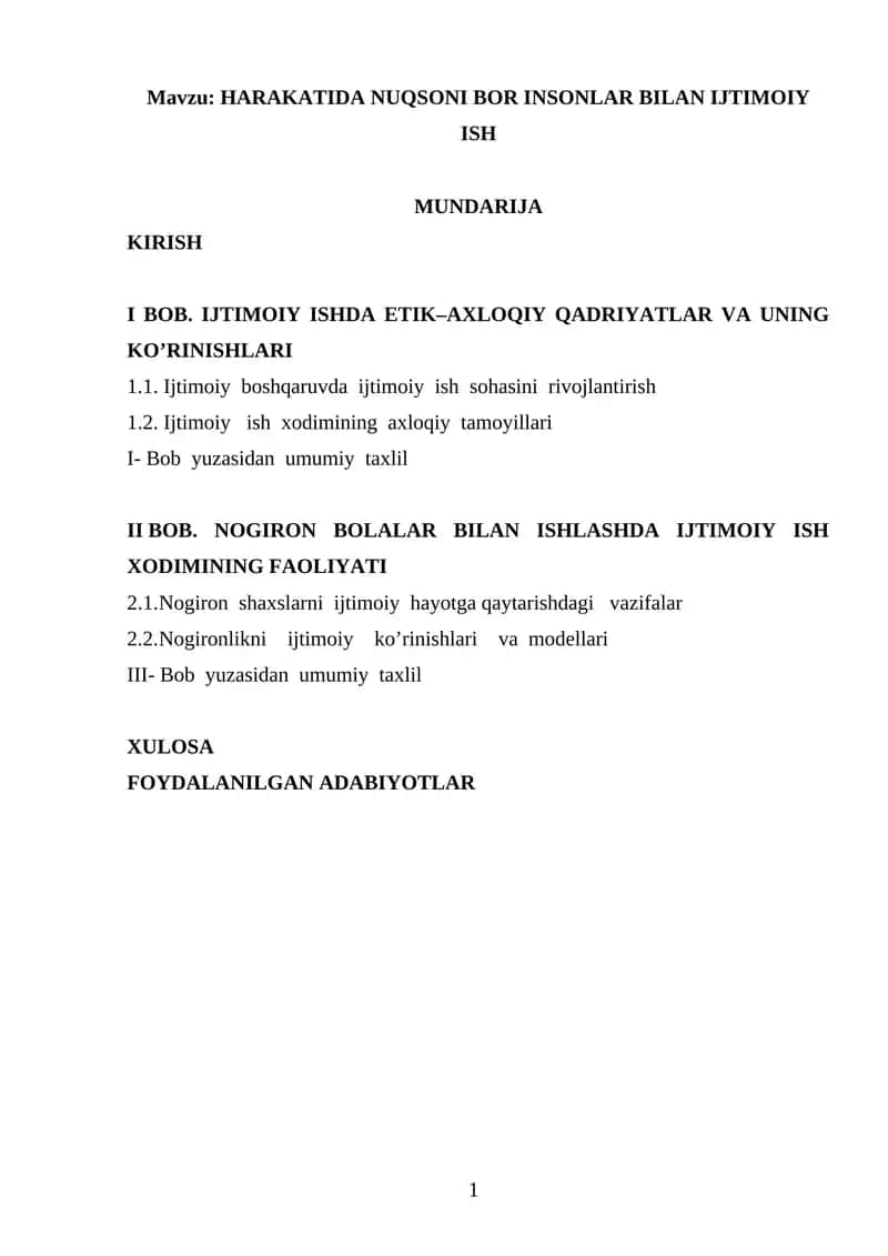 HARAKATIDA NUQSONI BOR INSONLAR BILAN IJTIMOIY ISH