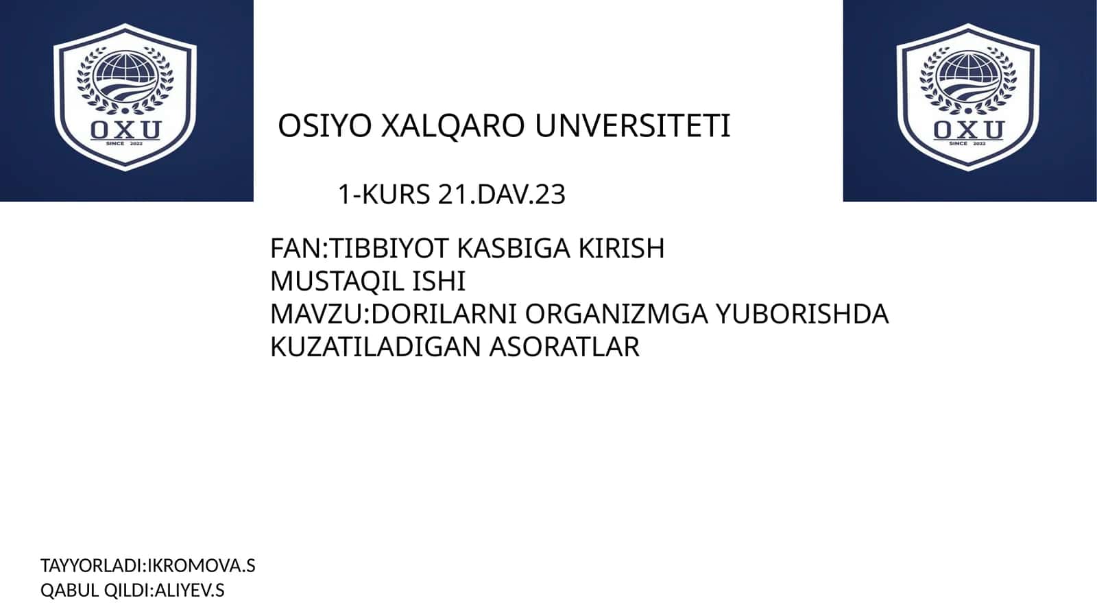 Dorilarni Organizmga Yuborishda Kuzatiladigan Asoratlar