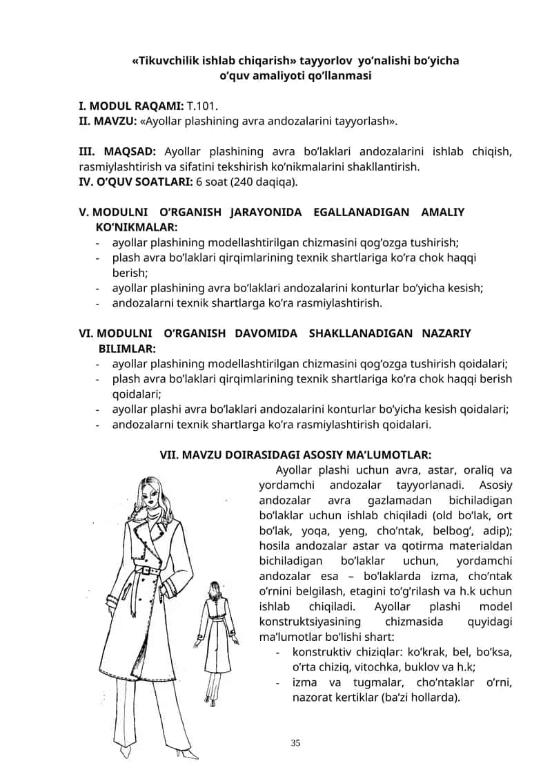 Ayollar plashining avra andozalarini tayyorlash