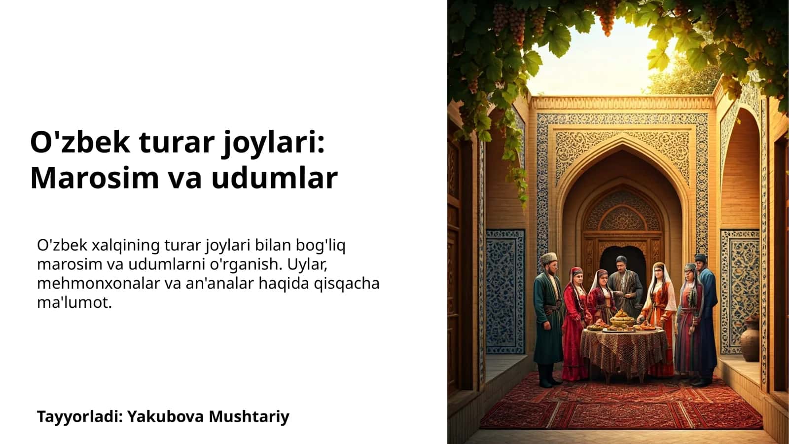O'zbek turar joylari: Marosim va udumlar