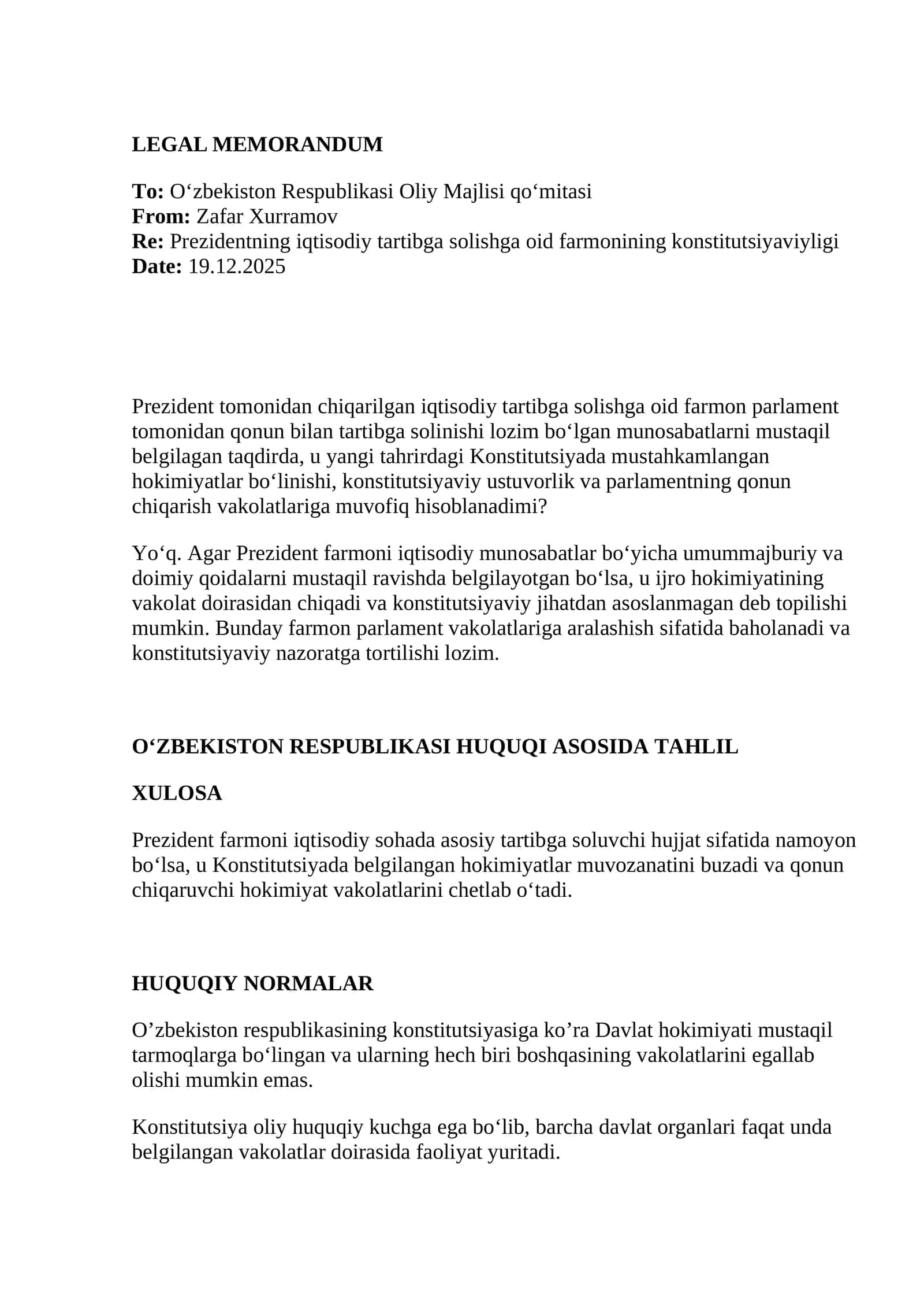 Iqtisodiy tartibga solish farmoni