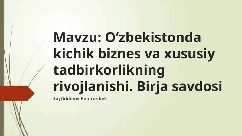 O‘zbekistondakichikbiznesvaxususiytadbirkorlikningrivojlanishi