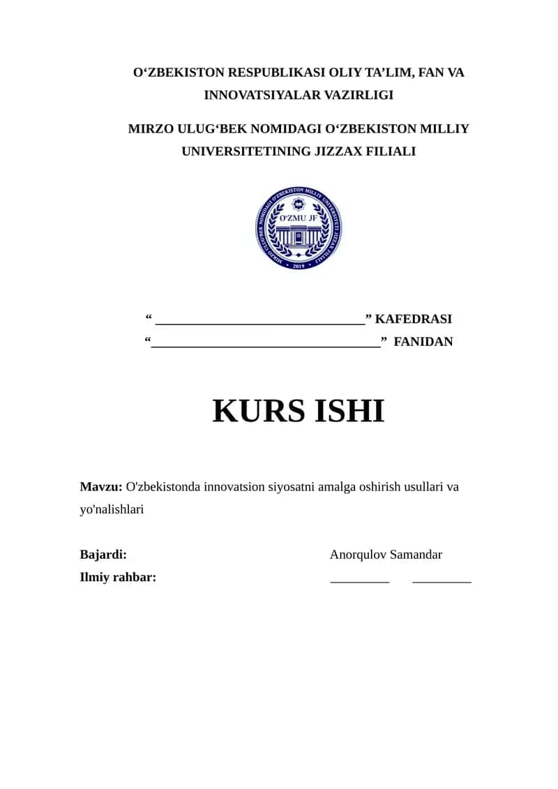 O'zbekistonda innovatsion siyosatni amalga oshirish usullari va yo'nalishlari