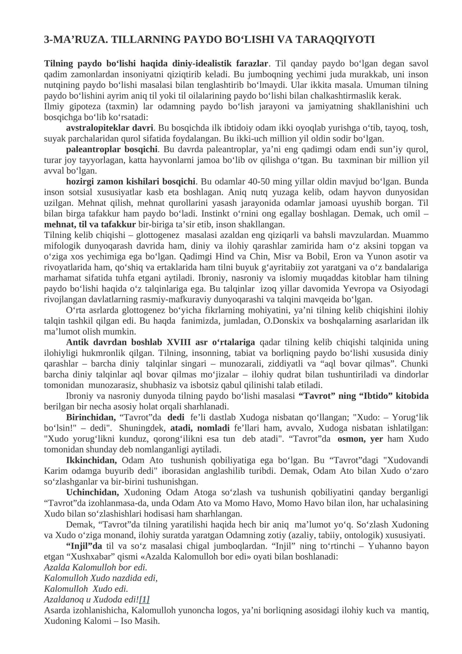3-MA’RUZA. TILLARNING PAYDO BO‘LISHI VA TARAQQIYOTI